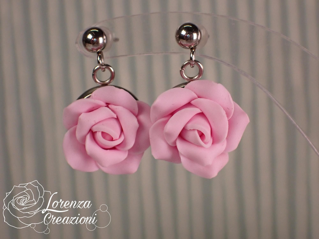 Orecchini pendenti rose rosa pastello