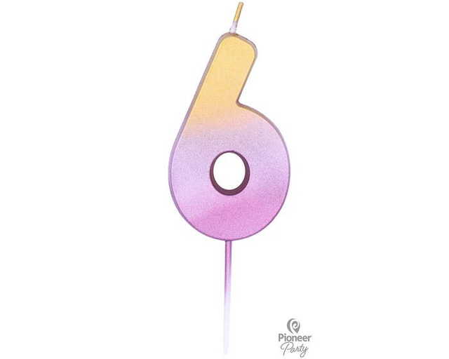 CANDLE: ROSE GOLD OMBRE NUMBER 6 CANDLE