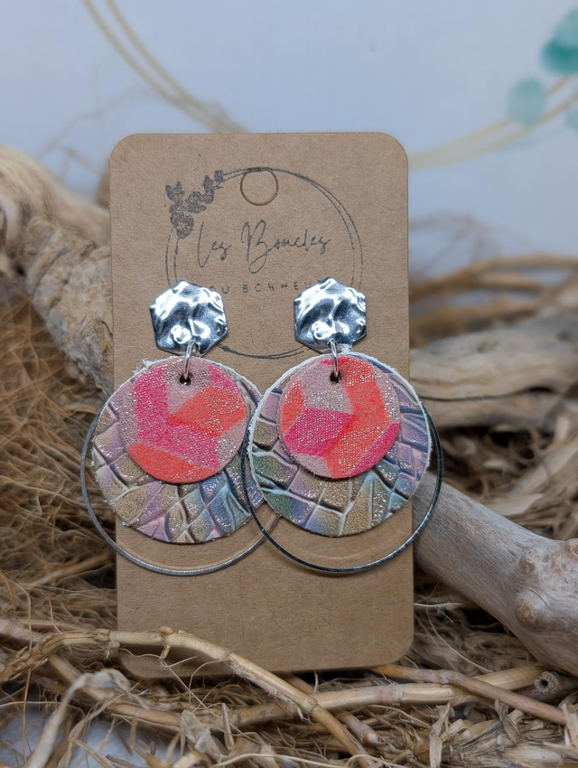 Boucles d&#039;oreilles Moon arc en ciel rose mo1502