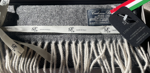 Heren sjaal cashmere 30 x 180cm zwart/ecru visgraat 