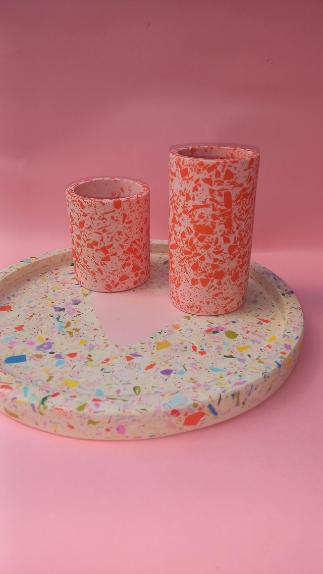 Wazon, okrągły pojemnik na akcesoria, na biurko, do łazienki, różowy, lastryko