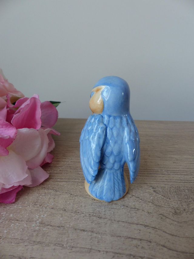 Figurine vintage chouette en porcelaine Franklin Mint – 1988 – Décoration beige et bleue fabriquée à Taïwan