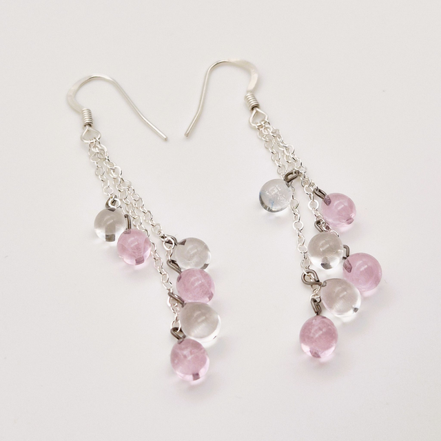 Boucles d'oreilles Gouttes roses et transparentes