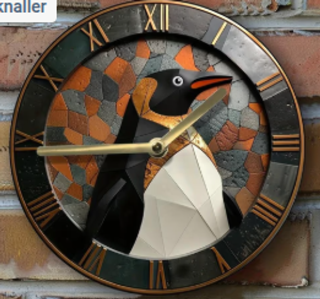 Vintage metalen klok Pinguin (20cm diameter) Nieuw.