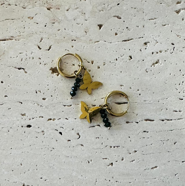 Oorbellen vlindertjes met donker groen 