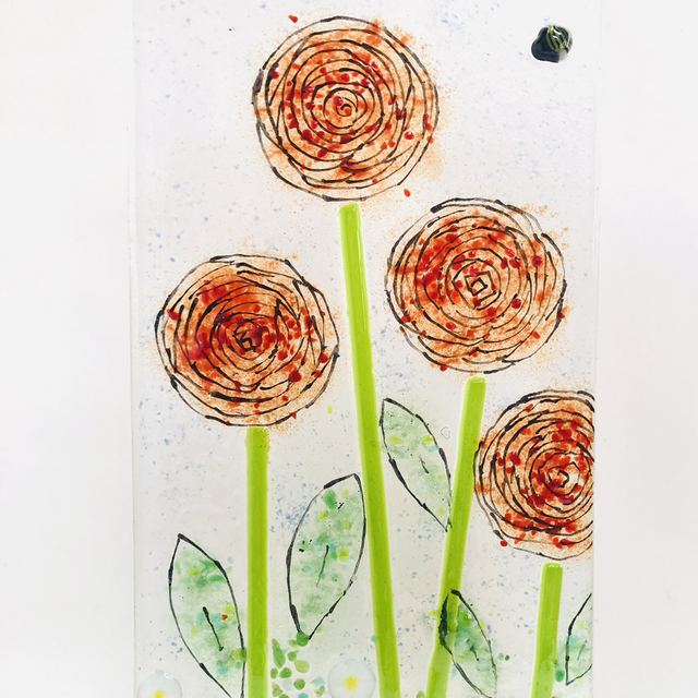 Glass fused floral poppy style panel 