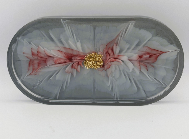 Elegant Floral Resin Trinket Tray with Gold Accent