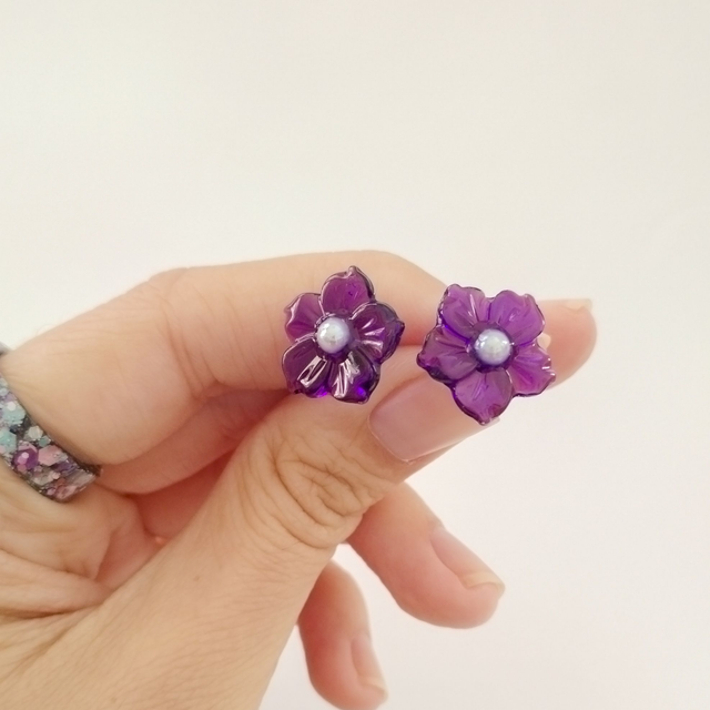 Pendientes de Flor de resina Violeta