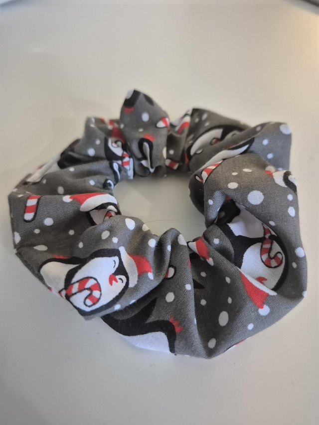 Grey Penguin Christmas Hair Scrunchie