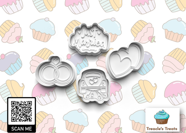 Just Married Theme Fondant/cookie stamps with cutters