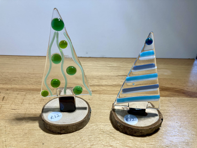 Christmas trees on wooden base