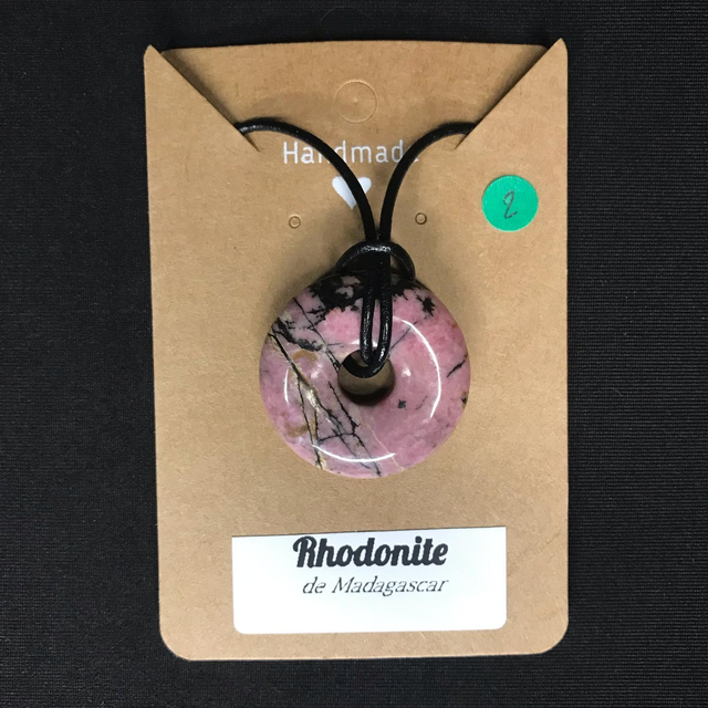 RHODONITE - Pendentif donut N°2 avec cordon cuir [Madagascar]