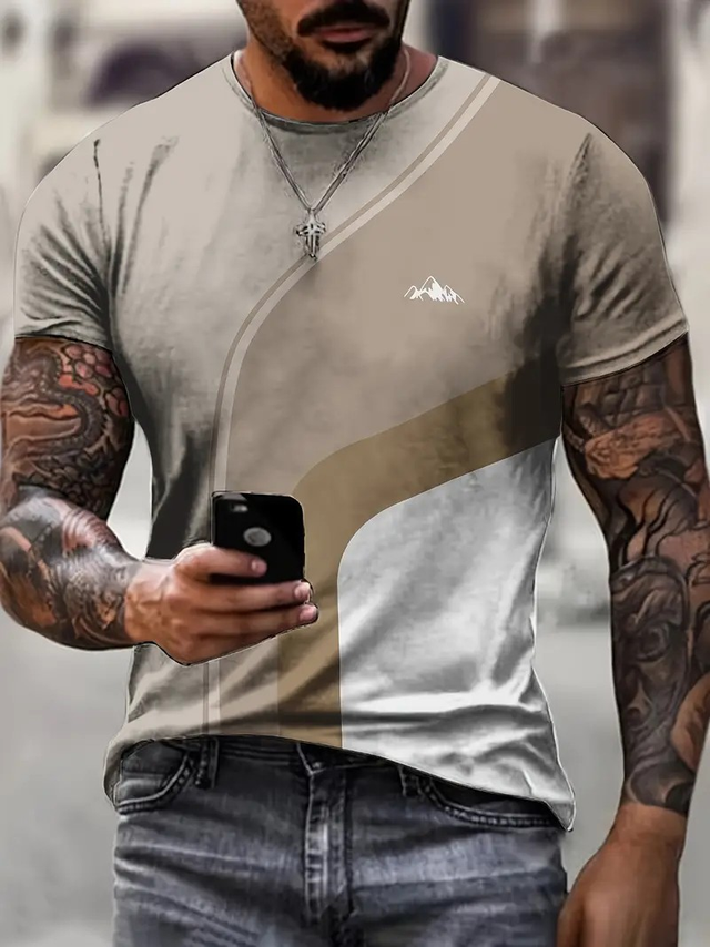 Men's Beige Geometric Print T-Shirt