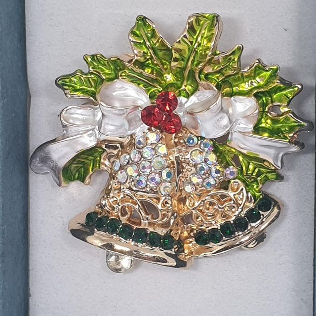 Christmas Bells Holly Brooch 