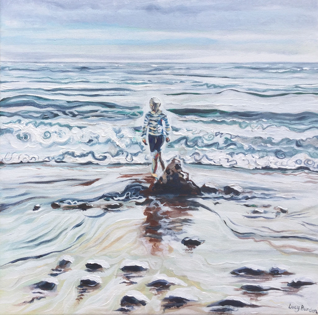 LB34 Guarding the Sandcastle II by Lucy Burden, 40 x 40cm Acrylic on canvas