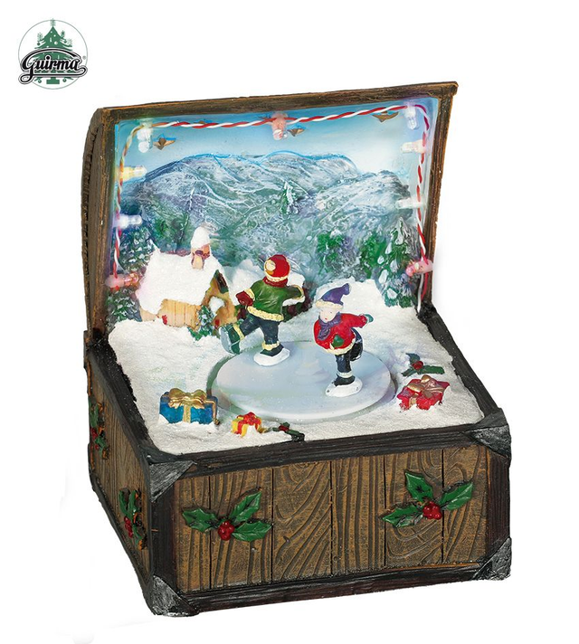 NATALE , CARILLON CON MOVIMENTO VECCHIO BAULE 