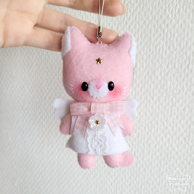 Peluche en feutrine fait-main - Chat rose