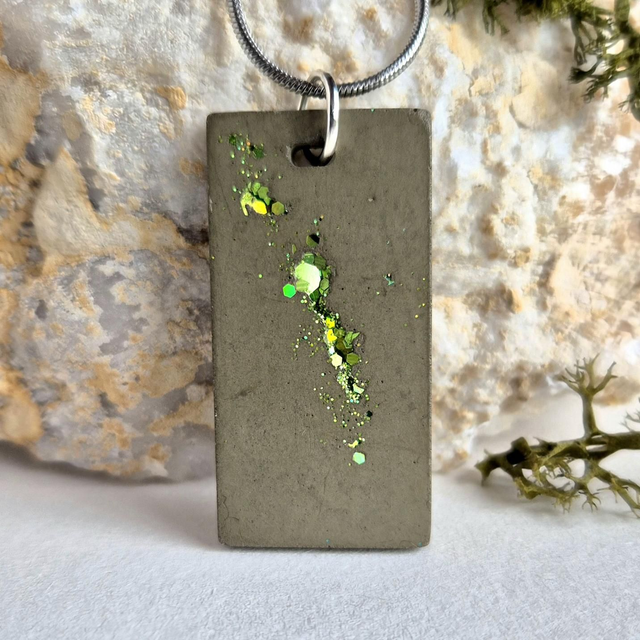Concrete Pendent with Green glitter