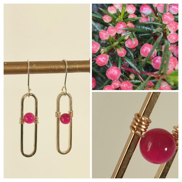 Z-Boucles d&#039;oreilles agate rose ( pierres naturelles) fermoirs en acier inoxydable doré -sans nickel 