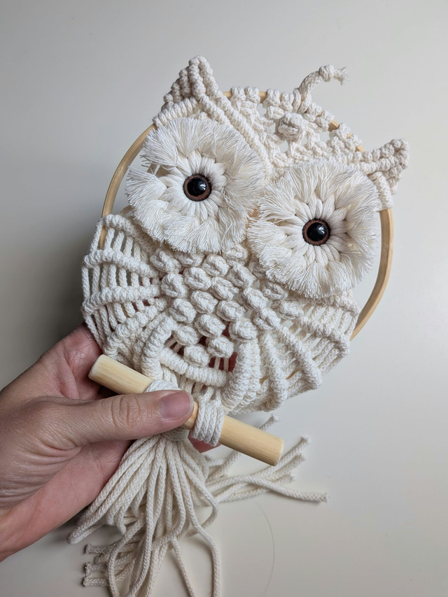 Hibou macramé "Beige" (Modèle Moyen)