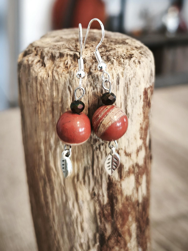 Boucles d'oreilles Jaspe rouge argent S925 