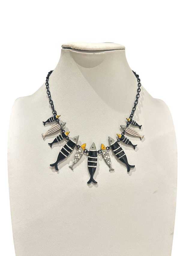 Collana pesci grigio/nero
