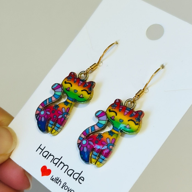 Cat charm earrings rainbow