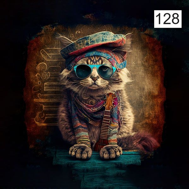 Panneau Chat Boho en Velours - 30x30cm 