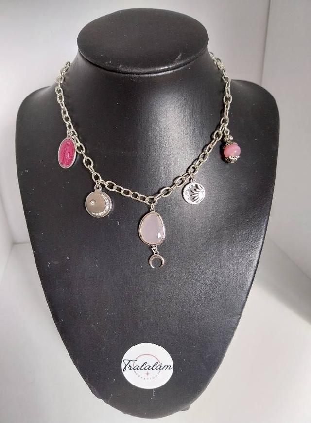 ✨Collier à breloques porte-bonheur &quot;argenté rose&quot;✨