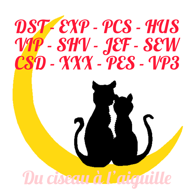 fichier broderie chats sur lune - Cadre 10x10 / 12 Formats
