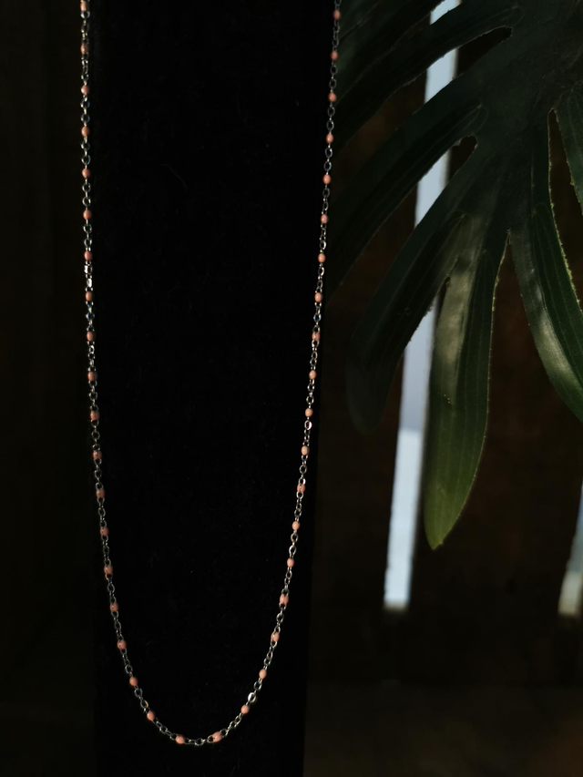 Collier acier et email rose clair 