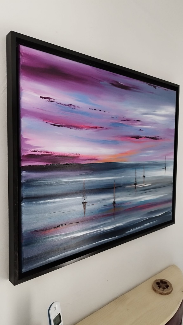 Tableau peinture toile œuvre d'art originale signée bateaux voiliers