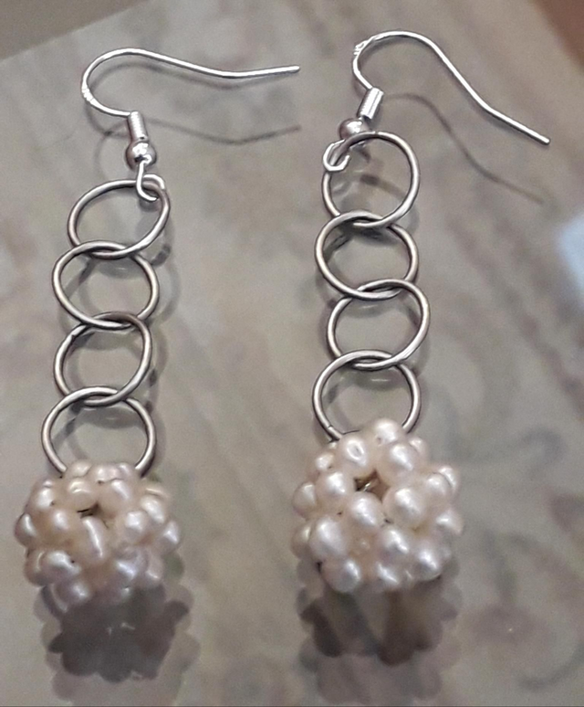 Boucles d'oreilles perles de culture, argent .