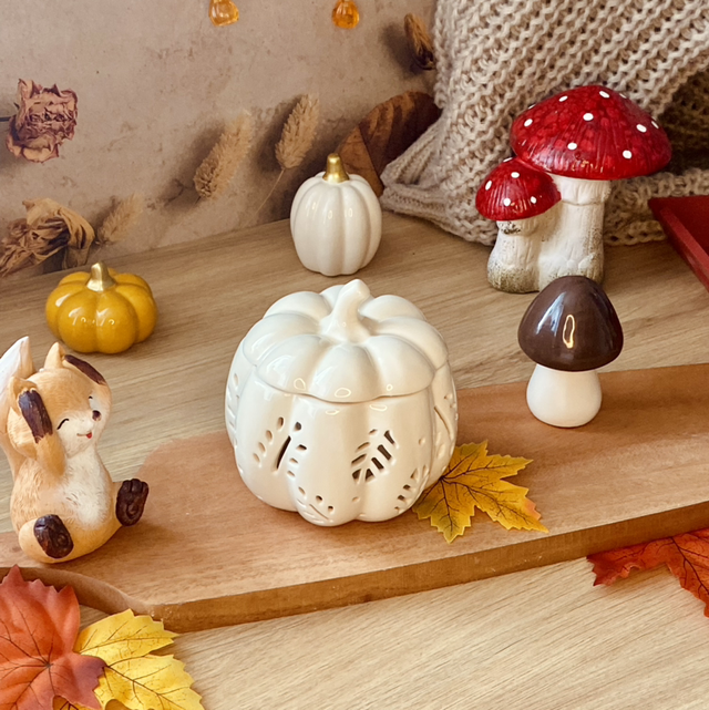 Brûle-parfum &quot;Citrouille feuilles&quot; blanche