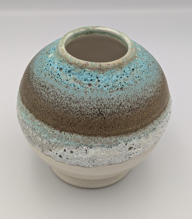 Turquoise and volcanic glaze moon jar
