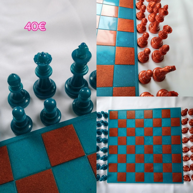Échiquier bleu et bronze