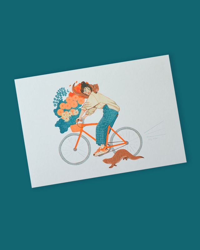 Affichette A4 Inktober La fille aux loutres