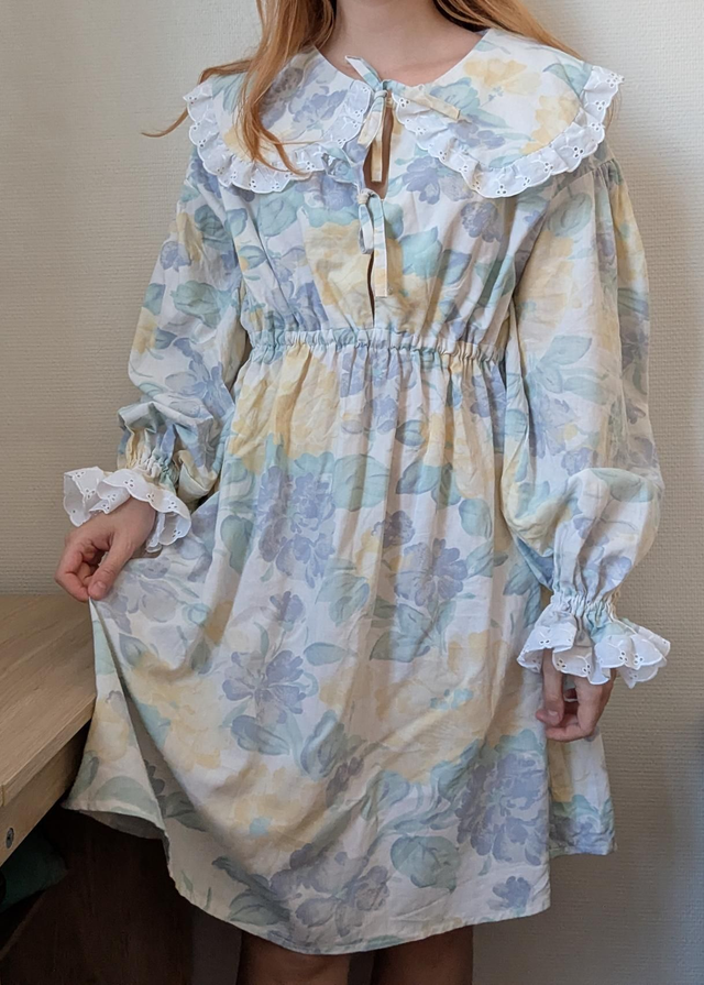 Robe à grand col claudine aquarelle - taille XS / S