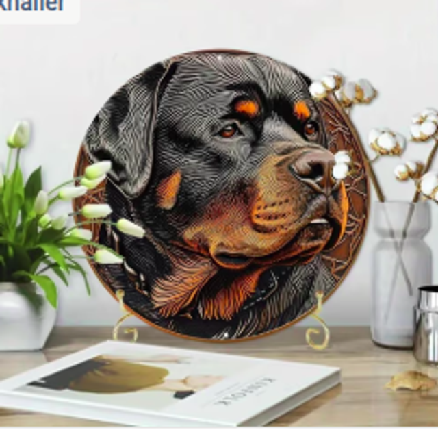 Wanddecoratie metalen bord Rottweiler (20cm diameter)