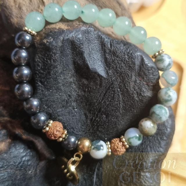 Agate arbre, rudraskha, aventurine verte et Hématite non Magnétique