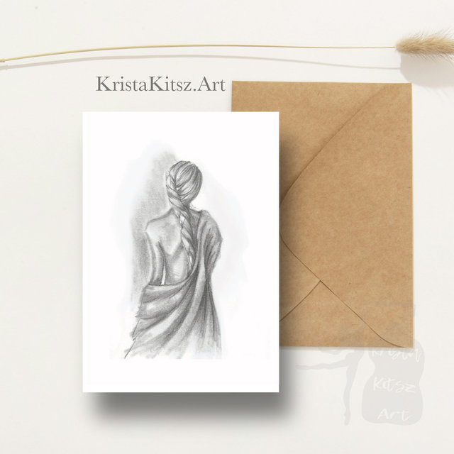Gevouwen Ansichtkaart Vrouw in handdoek tekenkunst, inclusief envelop