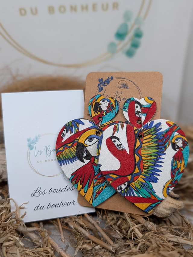 Boucles d'oreilles Maxi coeur ❤️ perroquet c111