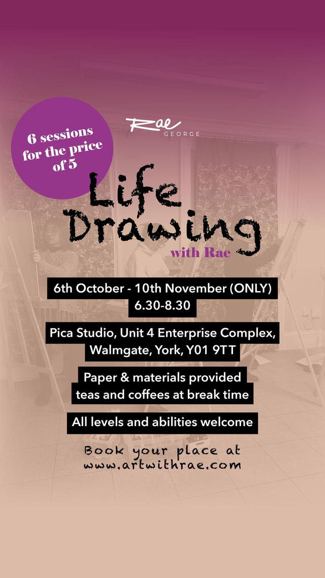 LIMITED OFFER 6 sessions for 5, 6th Oct - 10th Nov, Life Drawing with Rae 