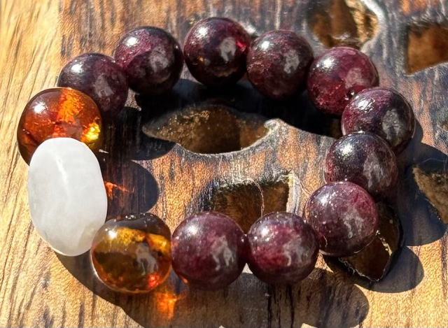 Bague - S/M - Grenat, Ambre et Pierre de Lune