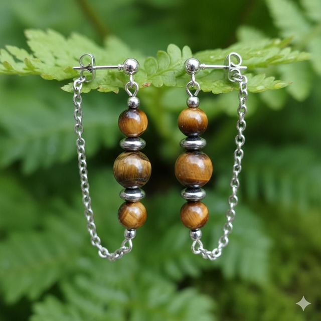 Boucles d'oreilles Oeil de tigre - Protection, Confiance en soi 