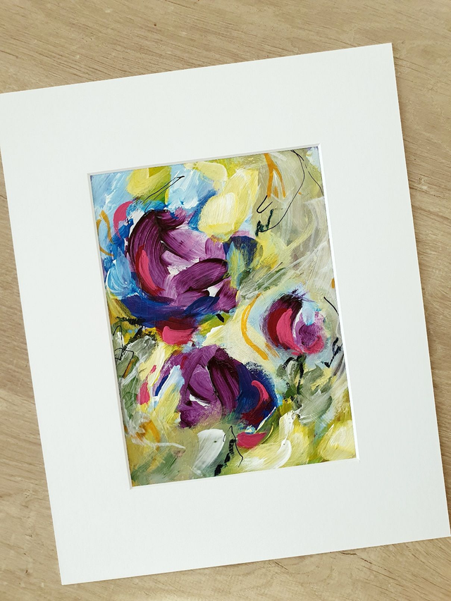 Purple petunia - Origineel schilderij, acrylverf op papier, incl. wit passepartout