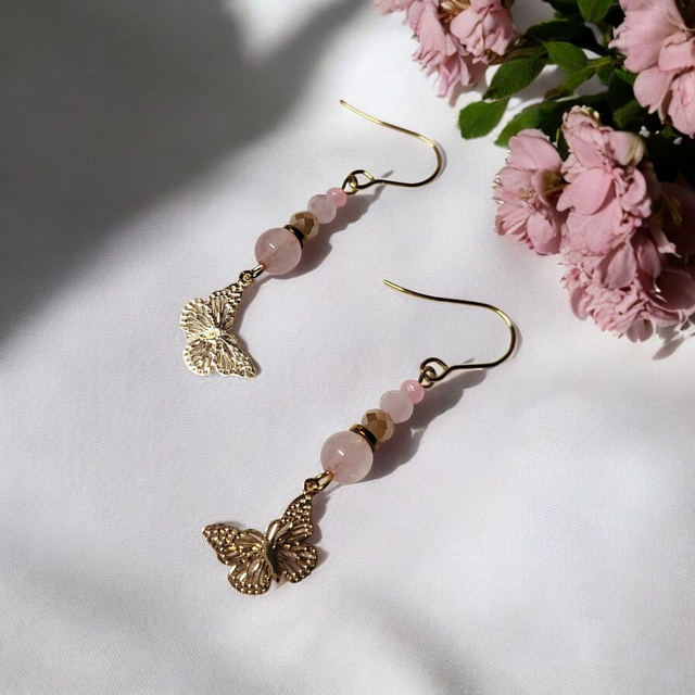 Boucles d&#039;oreilles rose clair acier inoxydable