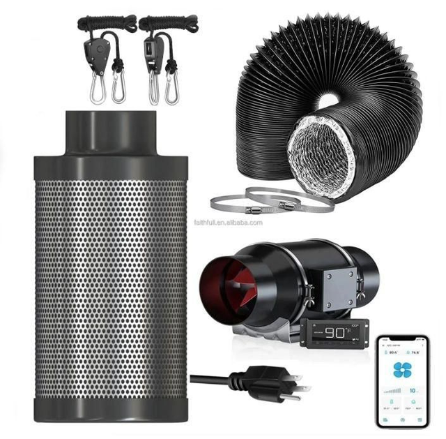 Kit Estrattore WiFi da 4&#039;&#039;,  app control Tuya, SmartLife, filtro carboni attivi, silenzioso 28dB