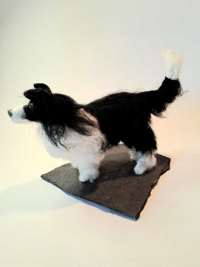Needle Felt Border Collie Sculpture – Handmade Wool Dog Art Collectible