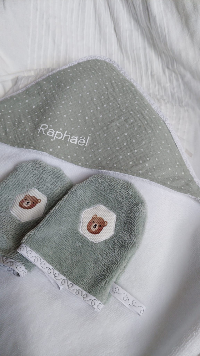 Cape de bain personnalisée &amp; gants de toilette